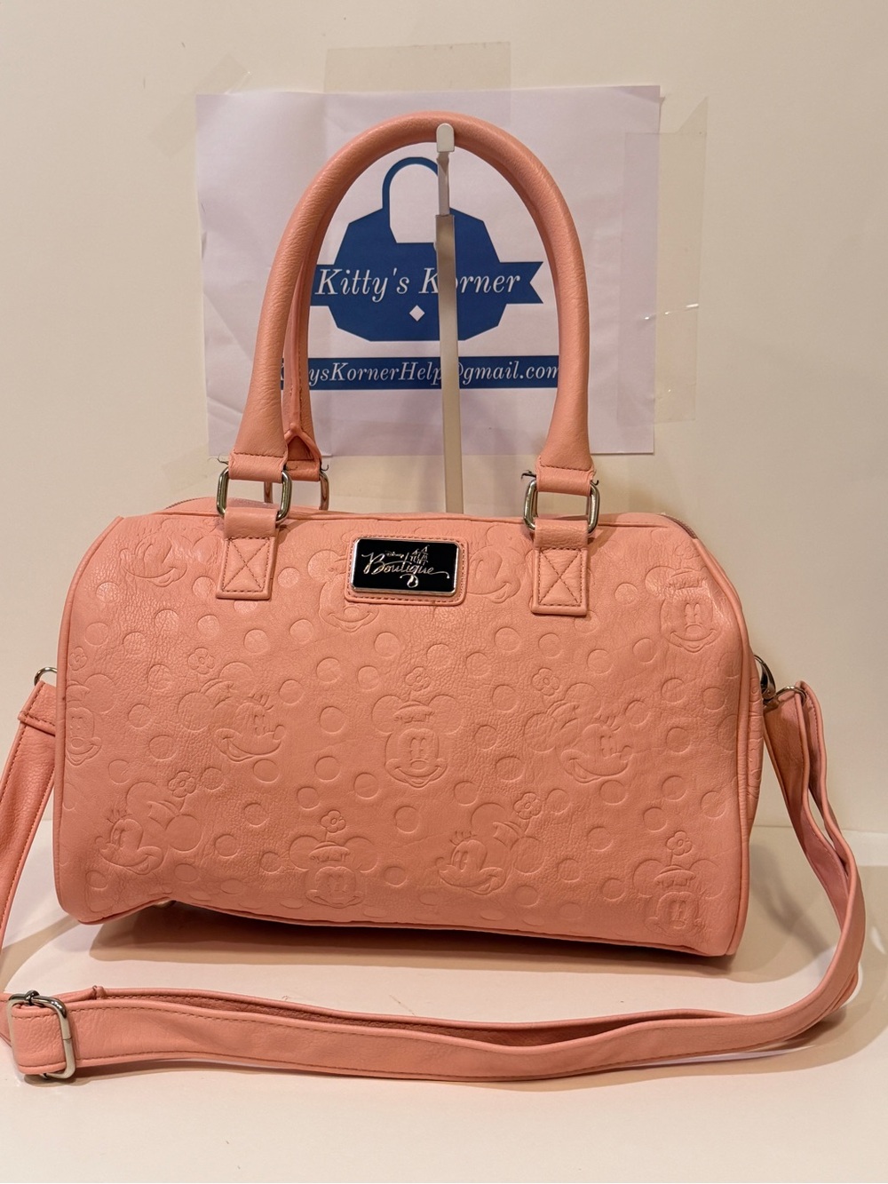 NWOT Disney Boutique Minnie Mouse Embossed Bartel Faux Leather Barrel Satchel